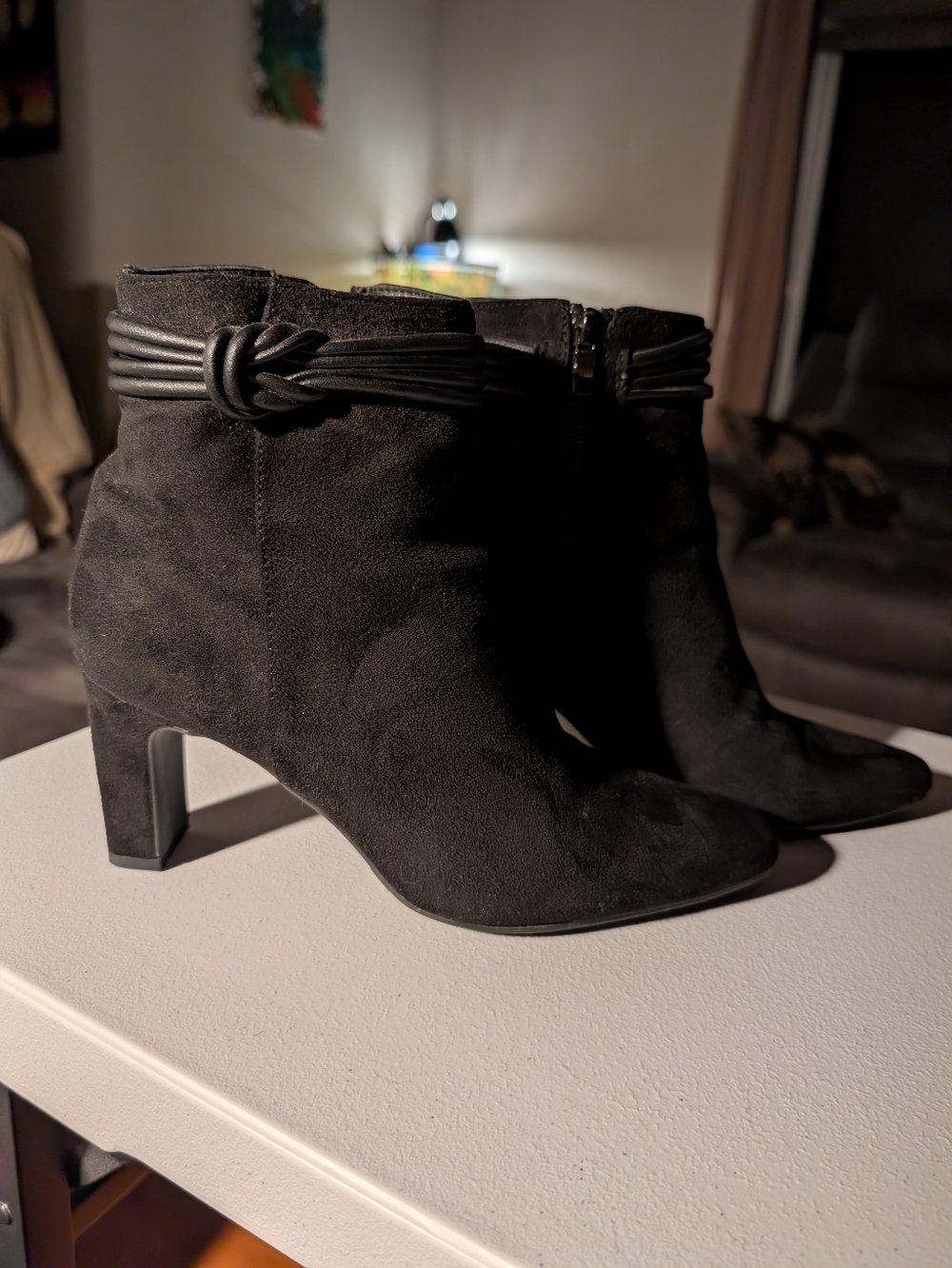 Women's Black Suede Ankle Boots with Knot CL by Laundry Women's Never Ending Ank